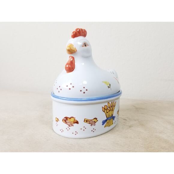 Chicken Hen Nest Ceramic Trinket Box Prestige Place 5 1/2" Japan Farmhouse Decor - Picture 3 of 14